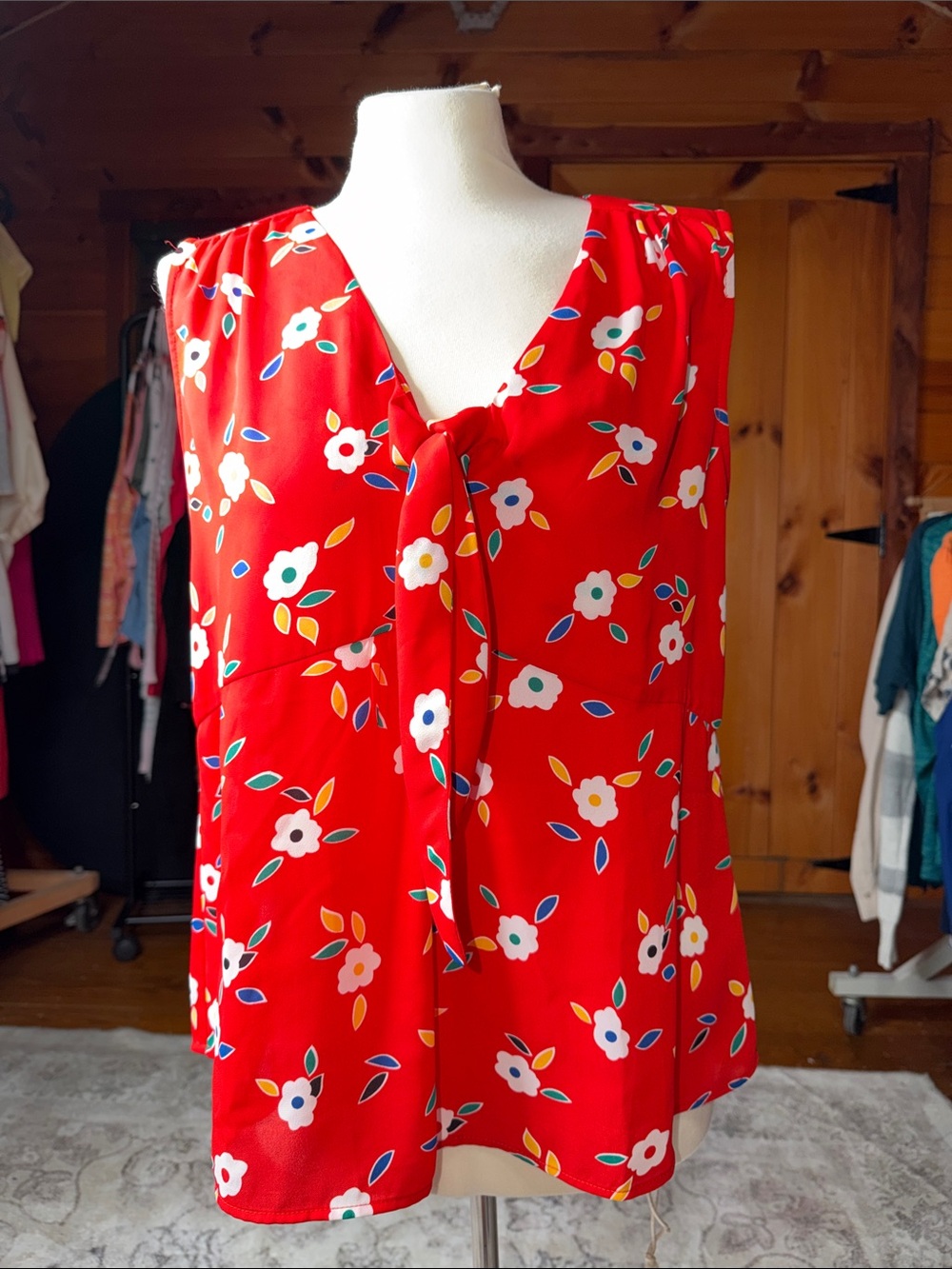 CAbi Red Floral Tie-Front Sleeveless Camisole